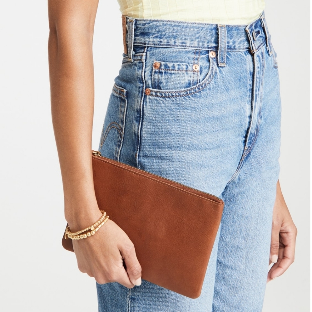 Nwt! Madewell the leather pouch clutch brown - Picture 8 of 9
